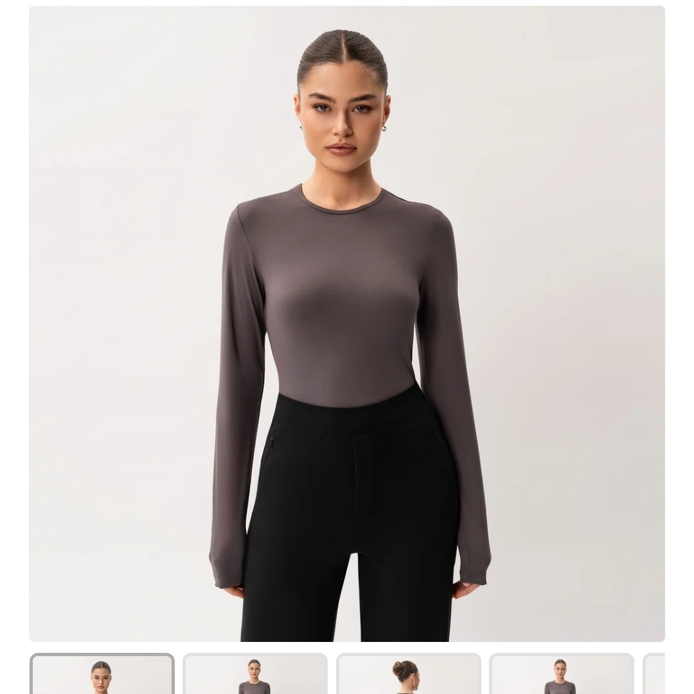 Fitted Gray Long Sleeve Bodysuit
